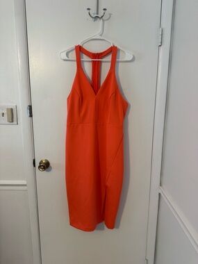 Lulu's Coral Sleeveless V-Neck Midi Dress
